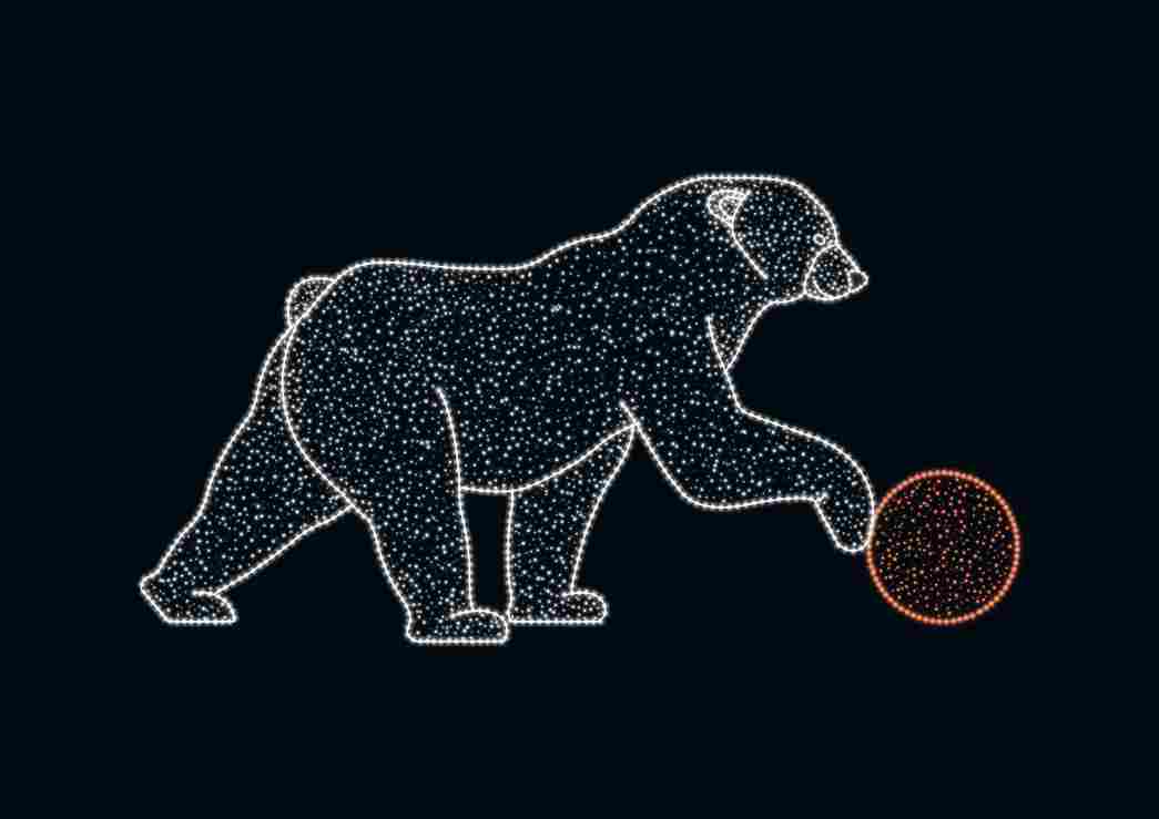 Световой мишка с красным шаром, высота 1.2м